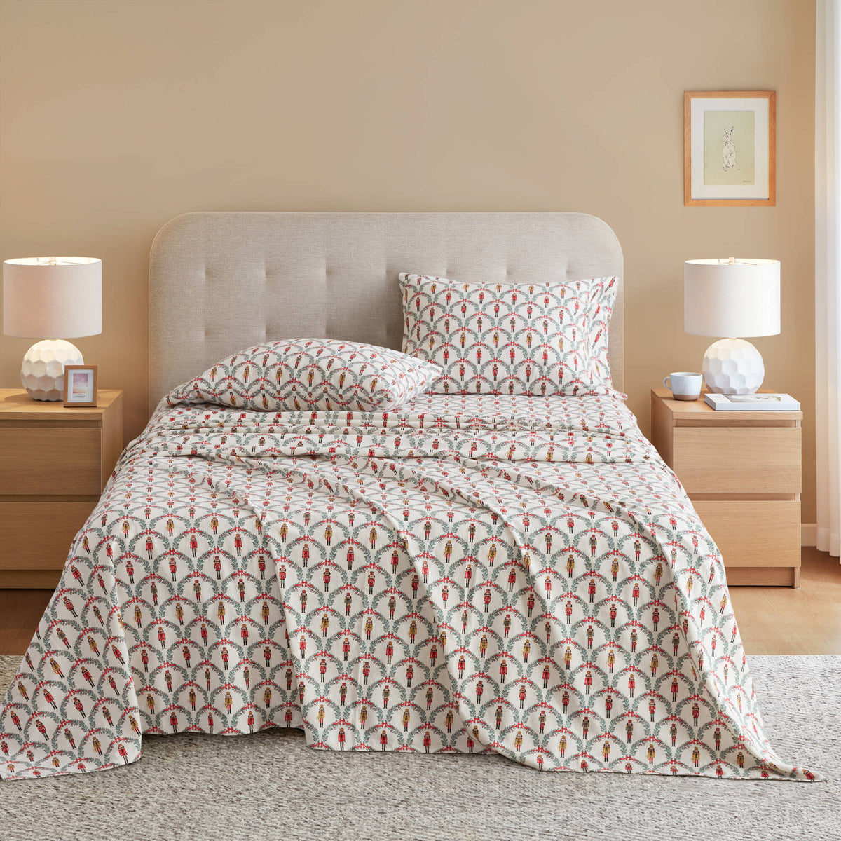 Cozy Cotton Flannel Printed Sheet Set - Scallop Nutcracker