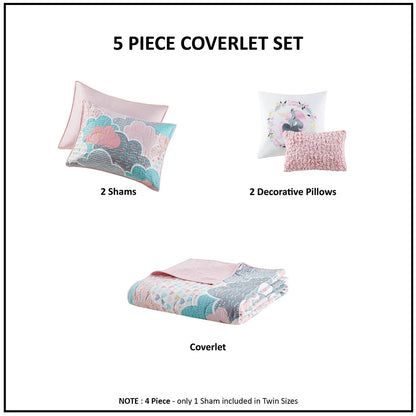 Cloud  Reversible Cotton Quilt Set with Throw Pillows - Pink