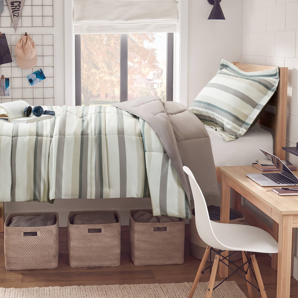Parkston 3M Scotchgard Down Alternative All Season Comforter Set - Taupe Wesley Stripe