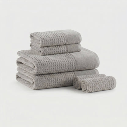 Spa Waffle Cotton Jacquard Bath Towel 6 Piece Set - Grey