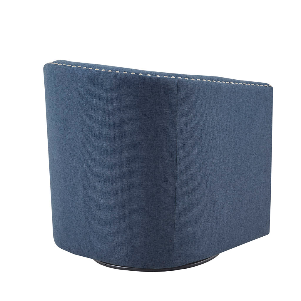 Tyler Upholstered Swivel Barrel Chair with Nailheads - Blue