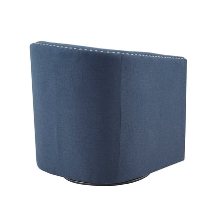 Tyler Upholstered Swivel Barrel Chair with Nailheads - Blue