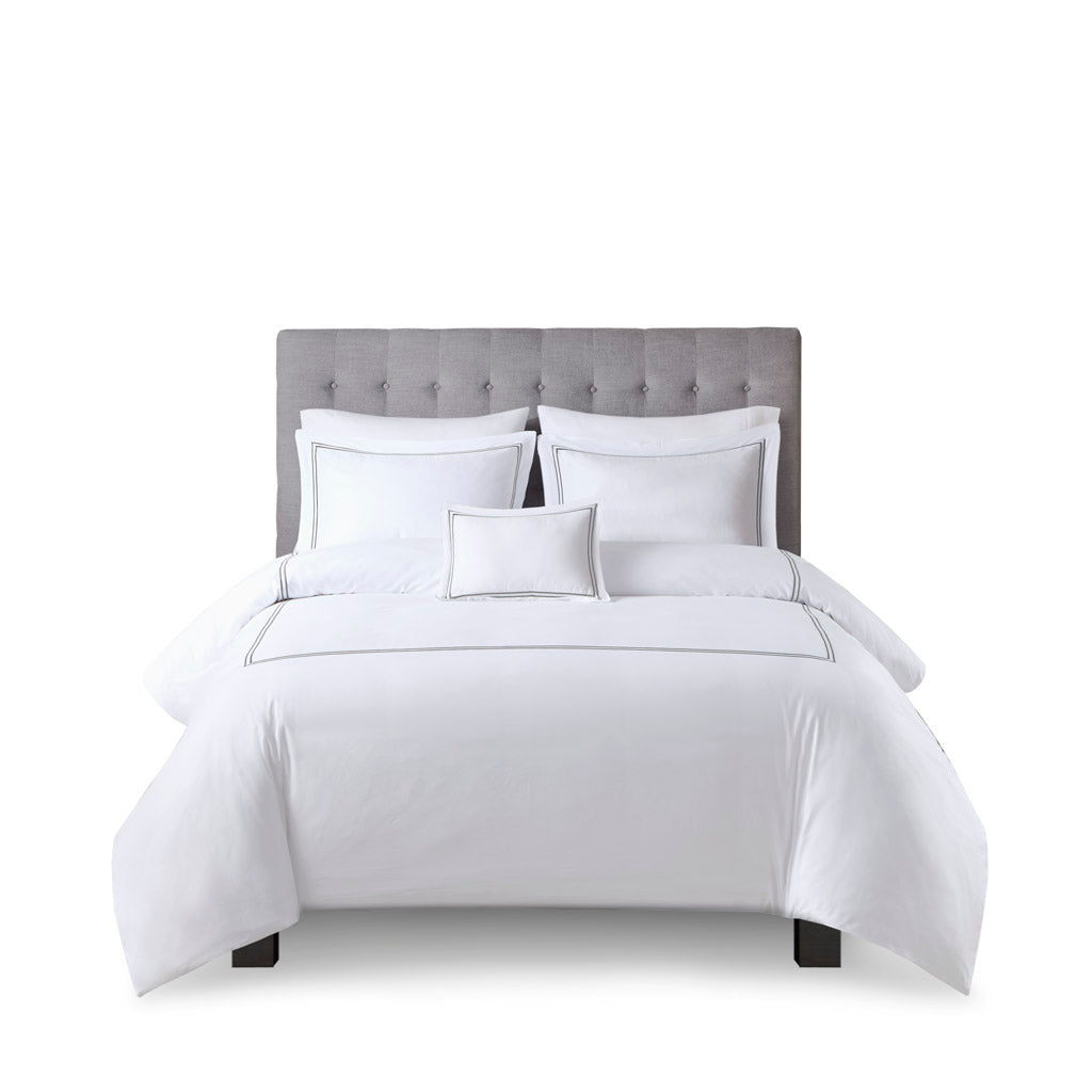 500 Thread Count Luxury Collection 100% Cotton Sateen Embroidered Comforter Set - White/Grey