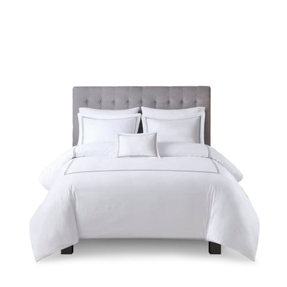 500 Thread Count Luxury Collection 100% Cotton Sateen Embroidered Comforter Set - White/Grey
