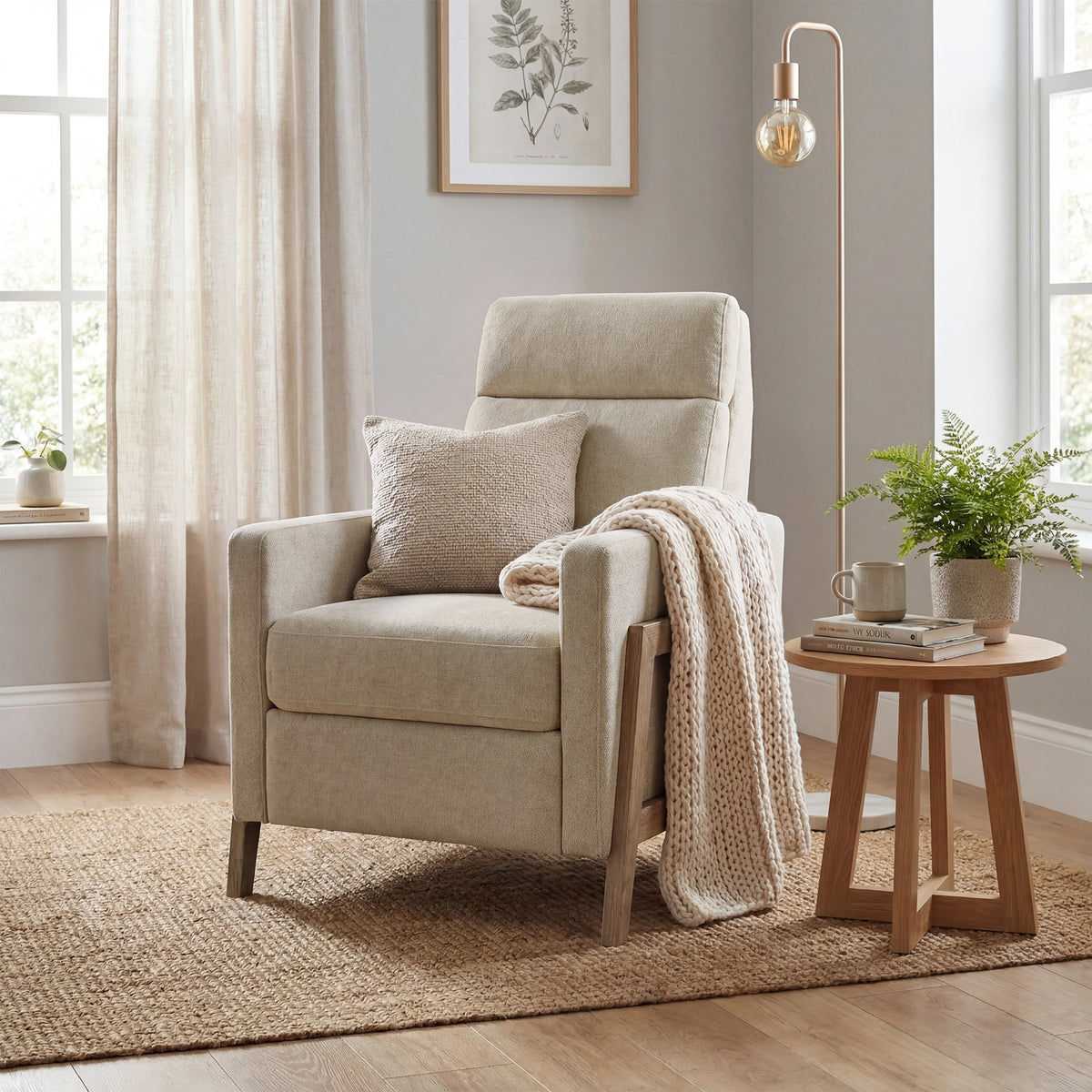 Luna Recliner With Wood Frame - Beige