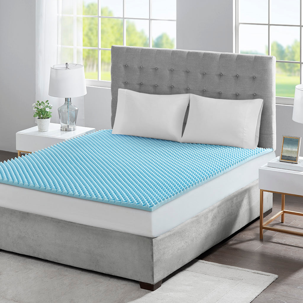 1.5" Gel Memory Foam All Season Reversible Cooling Mattress Topper - Blue
