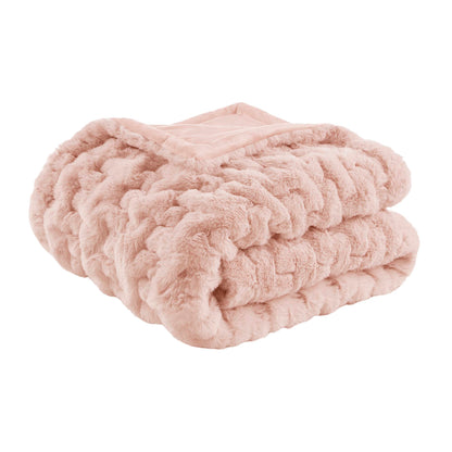 Ruched Fur Throw - Blush