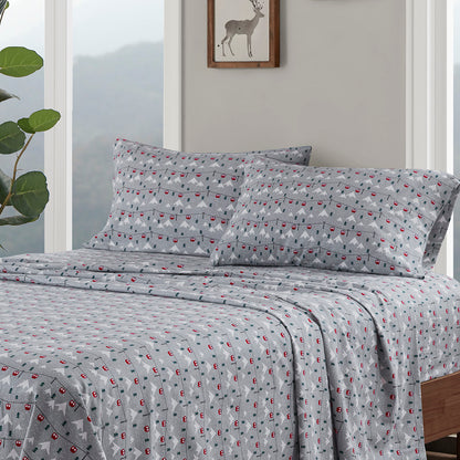 Cotton Flannel Sheet Set - Grey Ski Jump