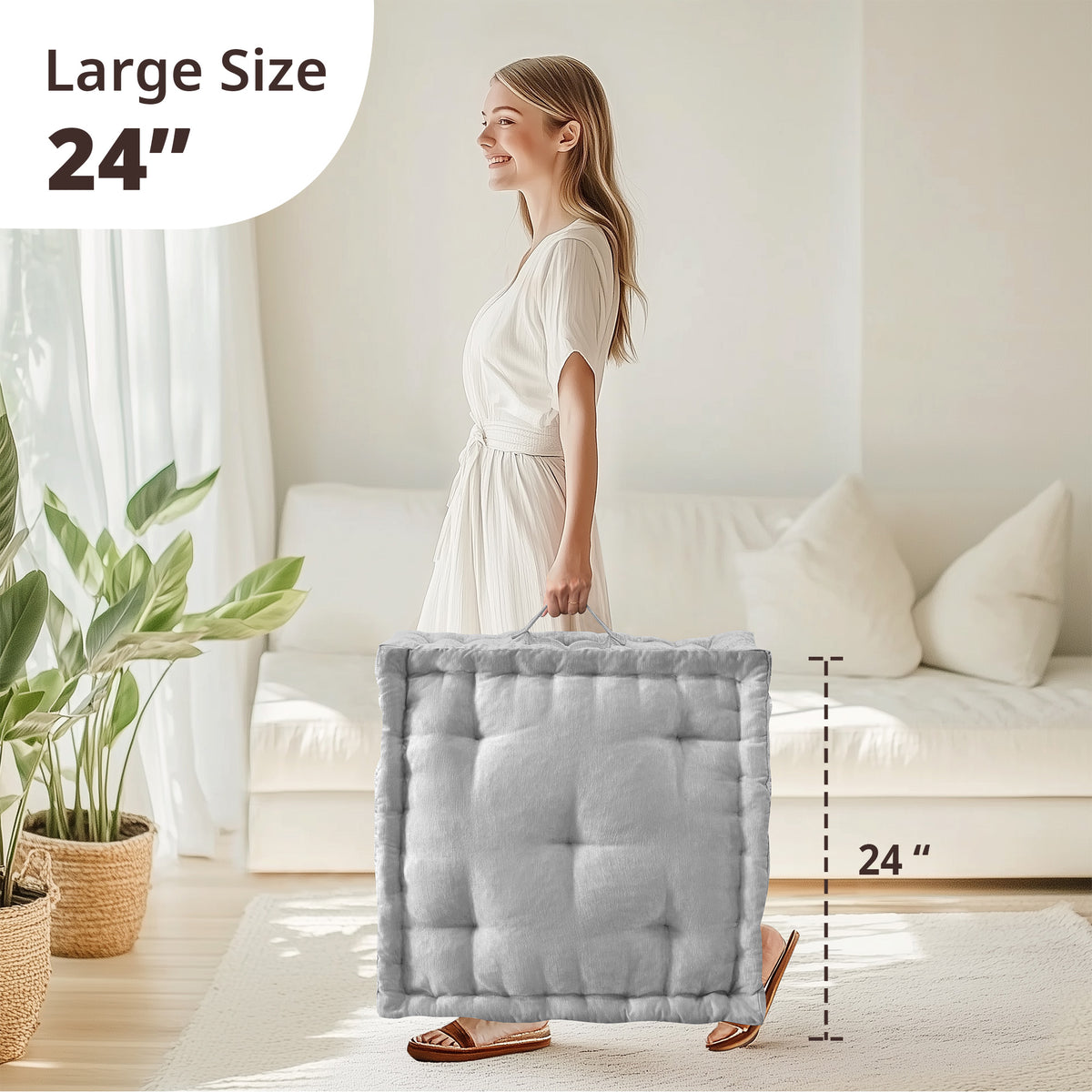 Azza Poly Chenille Square Floor Pillow Cushion - Grey