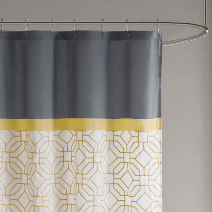 Donnell Embroidered and Pieced Shower Curtain - Yellow/Grey