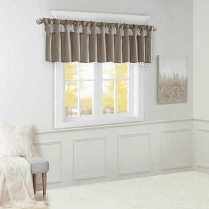 Emilia Lightweight Faux Silk Valance With Beads - Pewter