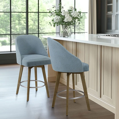 Pearce Swivel Upholstered Counter Stool with Solid Wood Legs & Metal Footrest - Blue