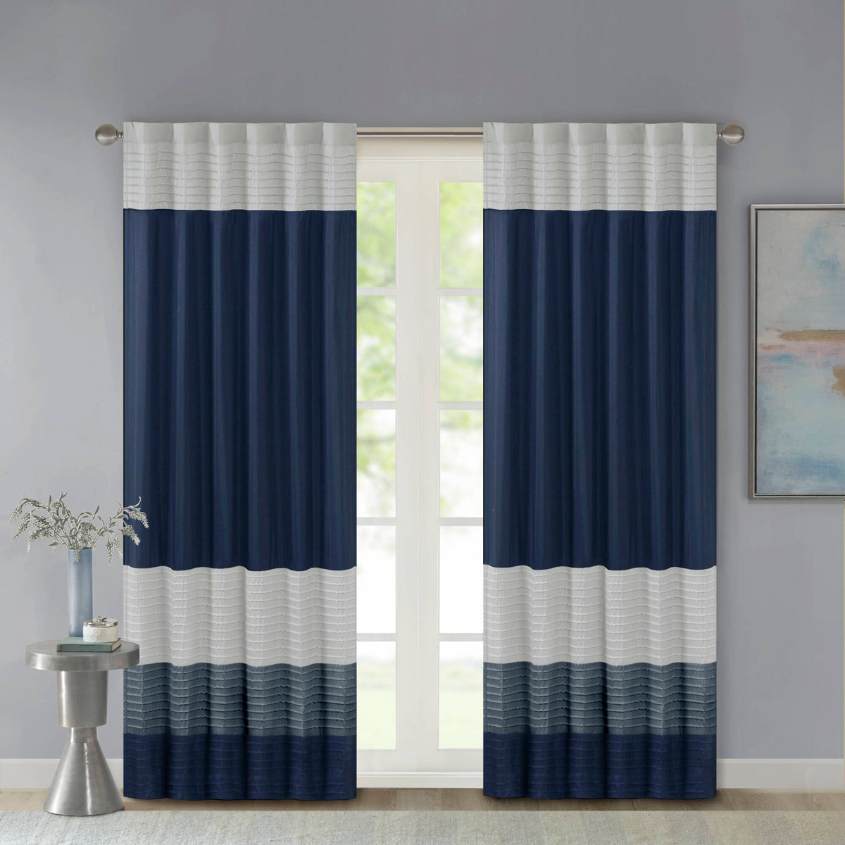 Amherst Polyoni Pintuck Curtain Panel - Navy