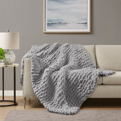 Chenille Chunky Knit Throw - Grey