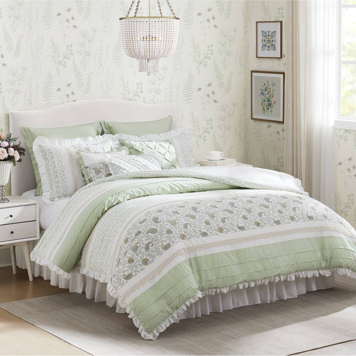 Dawn 9 Piece Cotton Percale Comforter Set - Sage Green