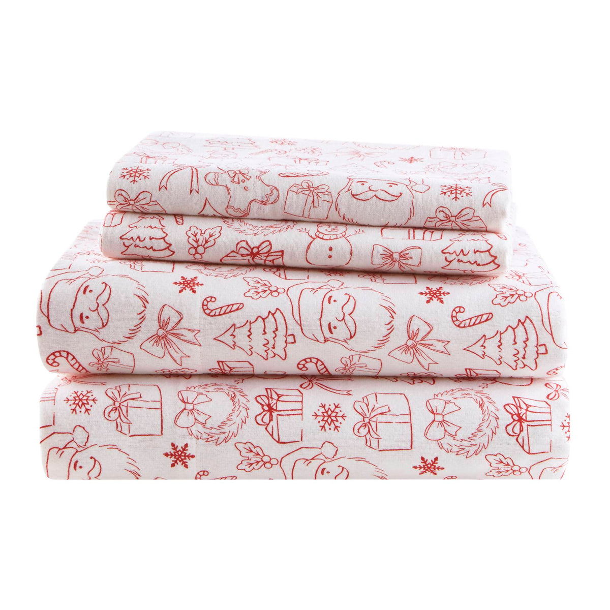 Cozy Soft Cotton Flannel Printed Sheet Set - Holiday Doodles