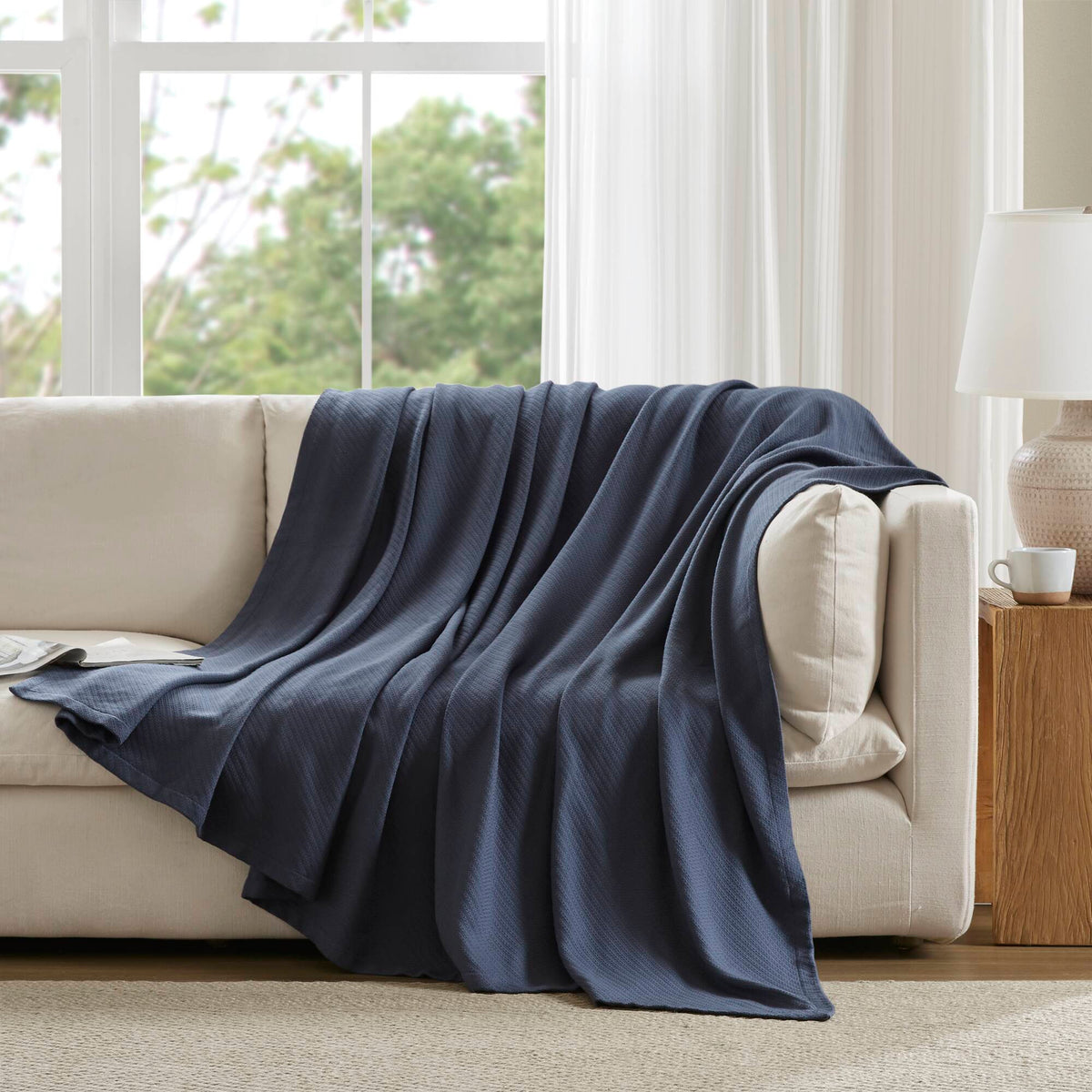 Liquid Cotton Blanket - Navy