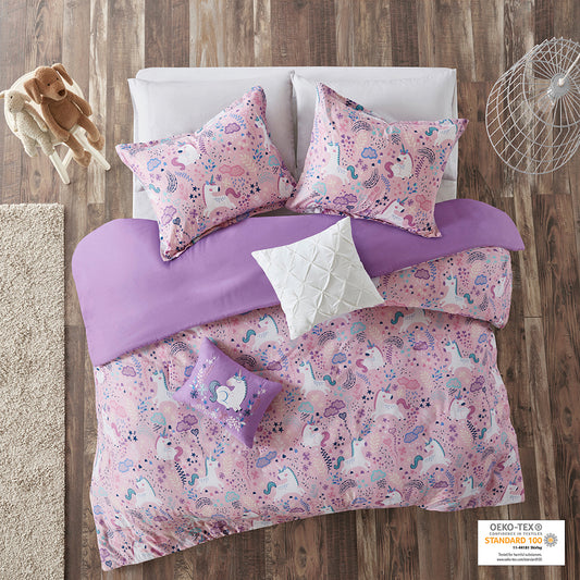 Lola Unicorn Cotton Duvet Cover Set - Pink