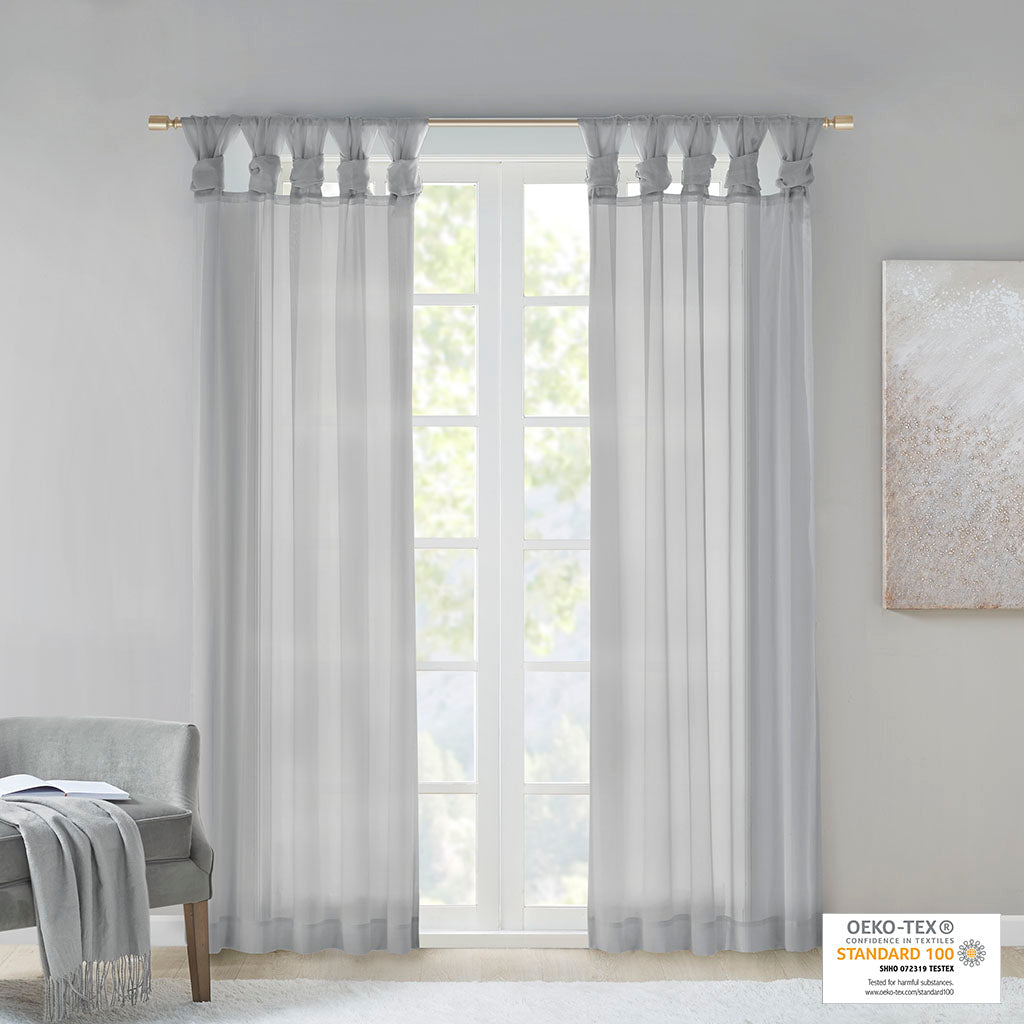 Ceres Twist Tab Voile Sheer Window Pair - Light Grey