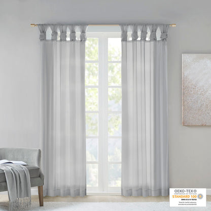 Ceres Twist Tab Voile Sheer Window Pair - Light Grey