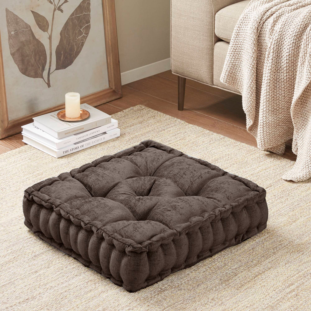 Azza Poly Chenille Square Floor Pillow Cushion Compress Pack - Brown