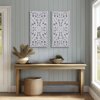 Botanical Panel Distressed Carved Wood 2-piece Wall Decor Set - White