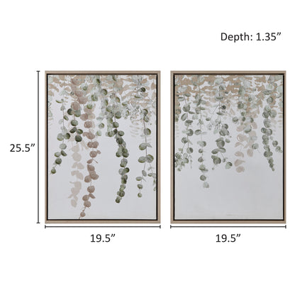 Botanical Waterfall Eucalyptus 2-piece Framed Canvas Wall Decor Set - Green