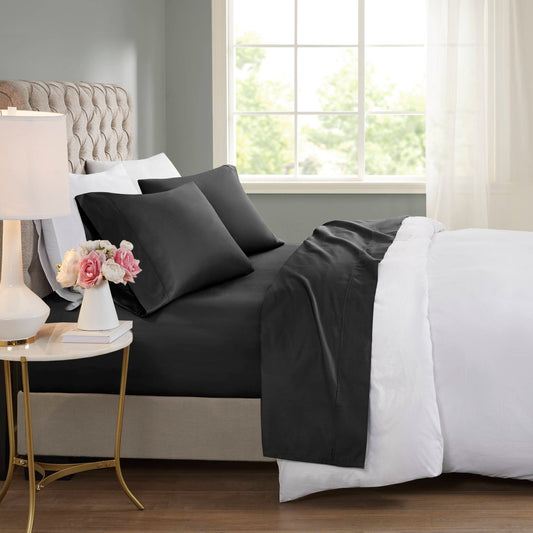 600 Thread Count Cooling Cotton Blend 4 PC Sheet Set - Black