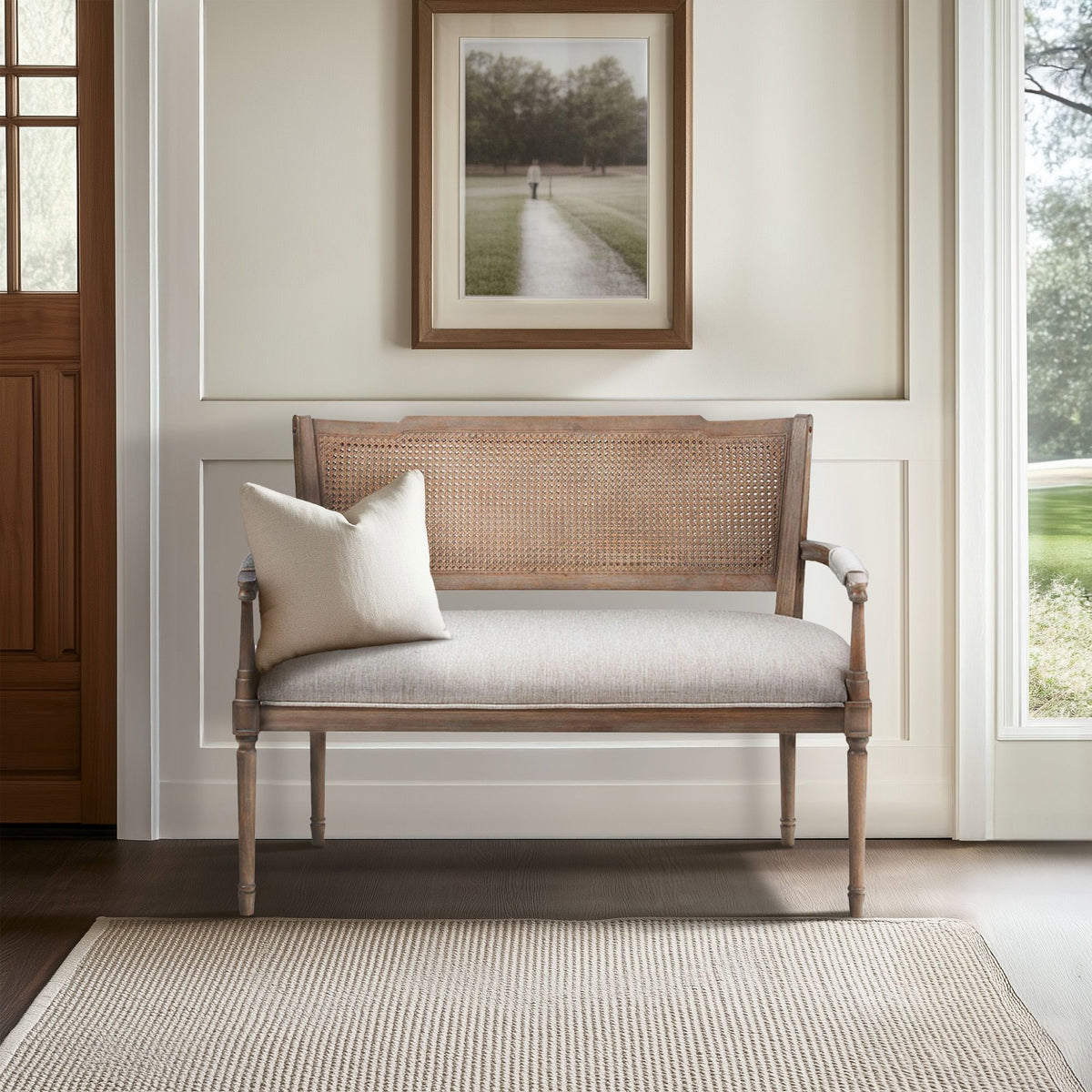 Willshire Rattan Shield-Back Settee - Beige/ Reclaimed Natural