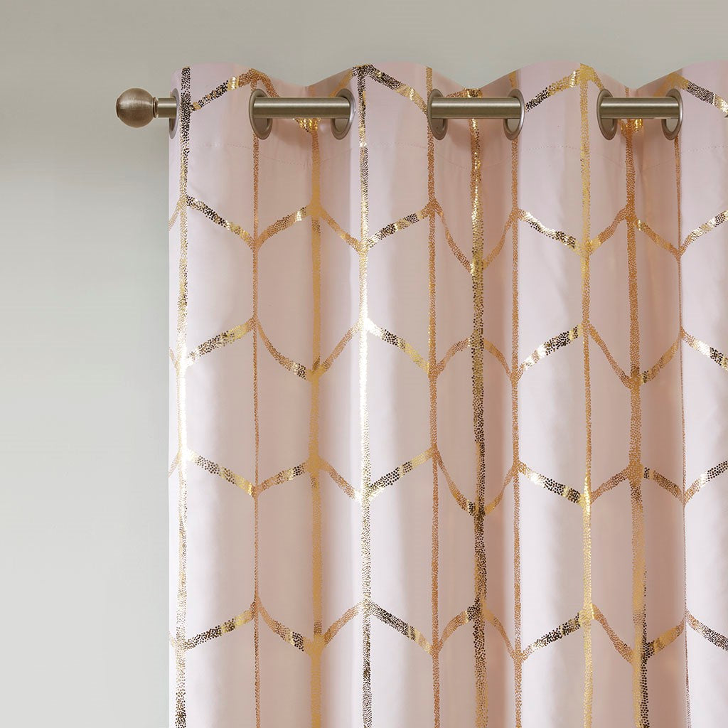 Raina Total Blackout Metallic Print Grommet Top Curtain