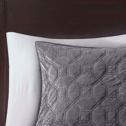 Harper 3 Piece Velvet Quilt Set - Grey