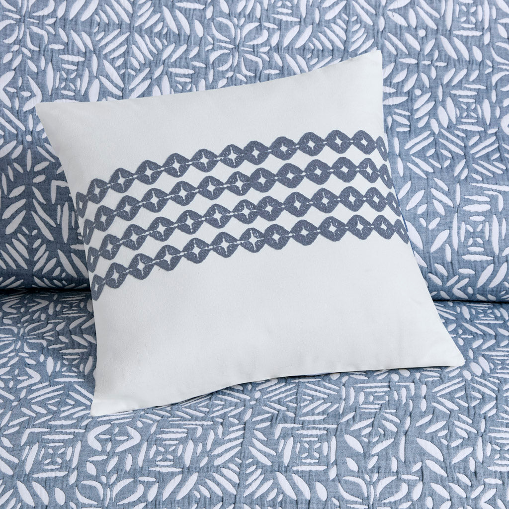 Harmony 4 Piece Oversized Reversible Matelasse Quilt Set with Throw Pillow - Blue