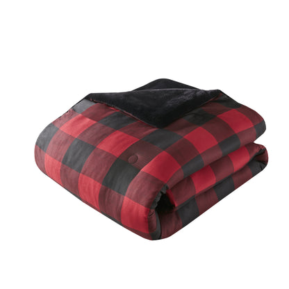 Bernston Faux Wool to Faux Fur Down Alternative Comforter Set - Red Buffalo Check