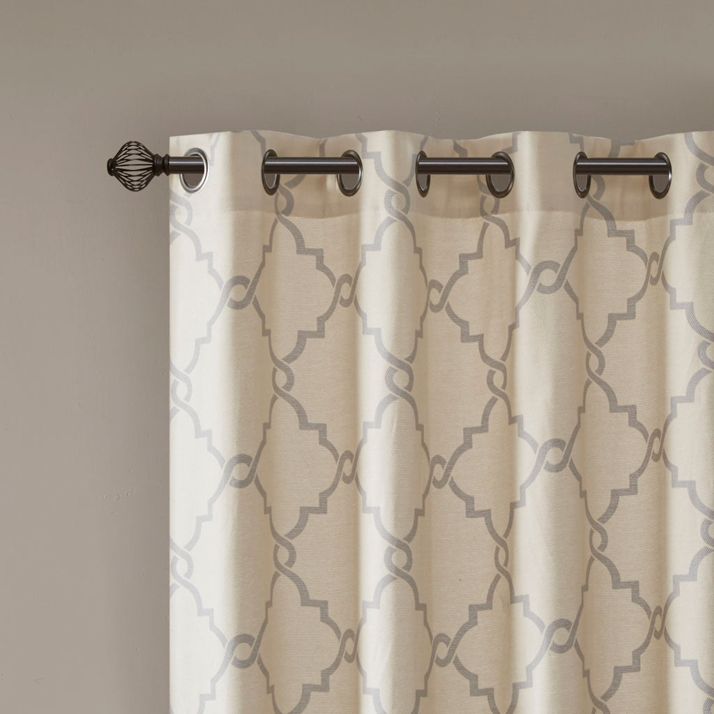 Saratoga Fretwork Print Grommet Top Window Curtain Panel - Beige/Grey