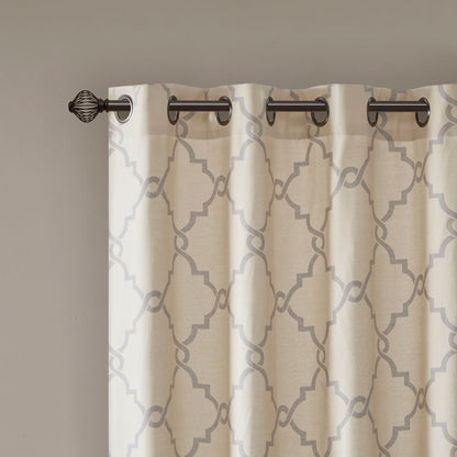 Saratoga Fretwork Print Grommet Top Window Curtain Panel - Beige/Grey