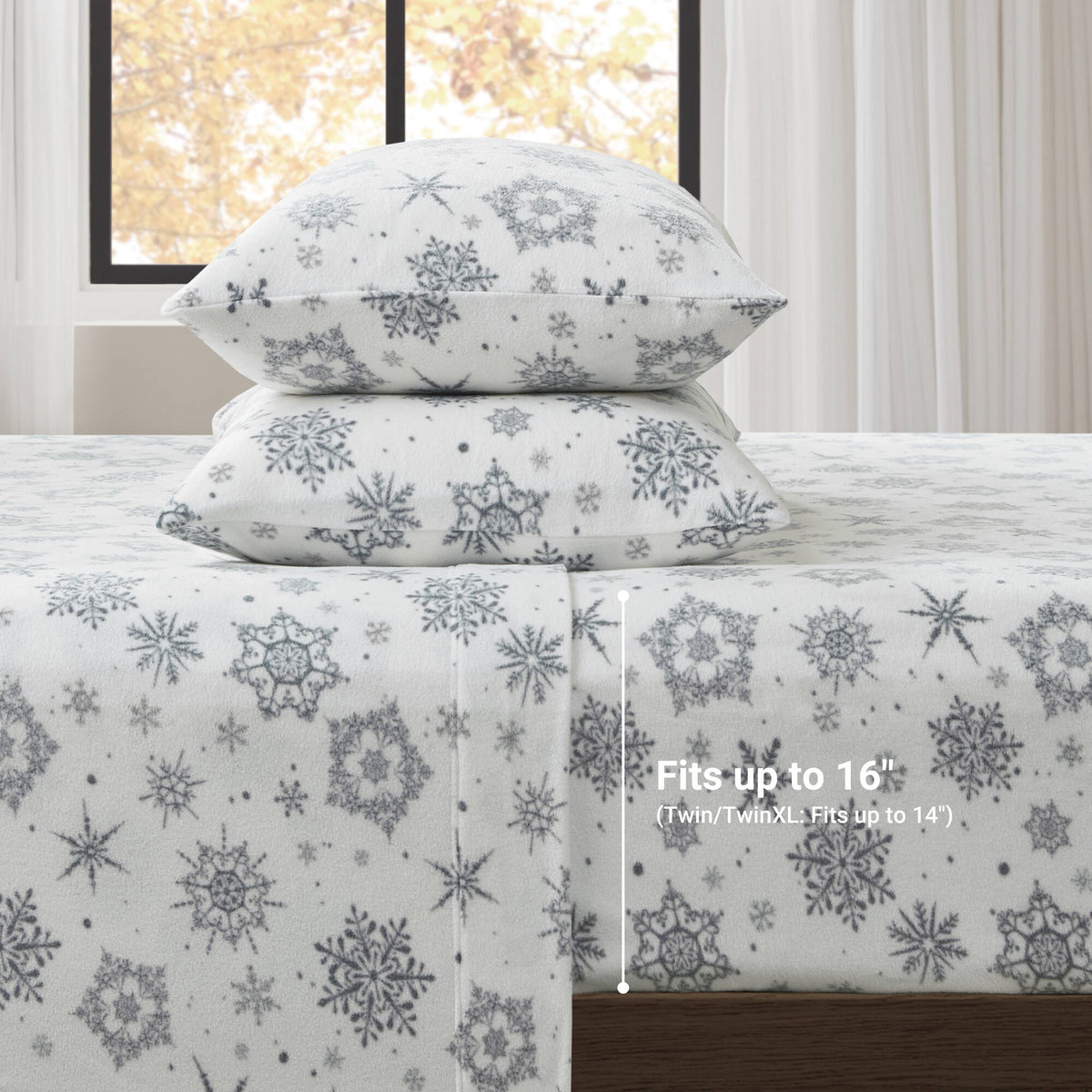 Micro Fleece Sheet Set - Grey Snowflake