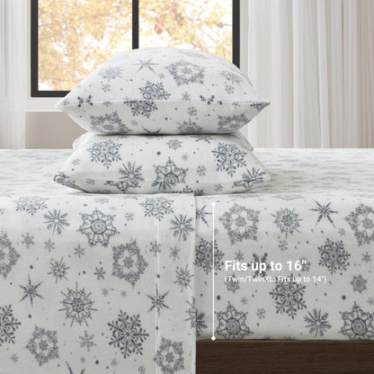 Micro Fleece Sheet Set - Grey Snowflake