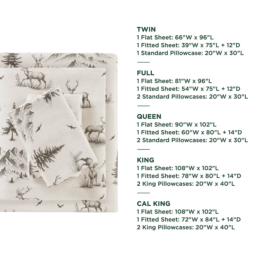 Cotton Flannel Sheet Set - Gray Deer Toile