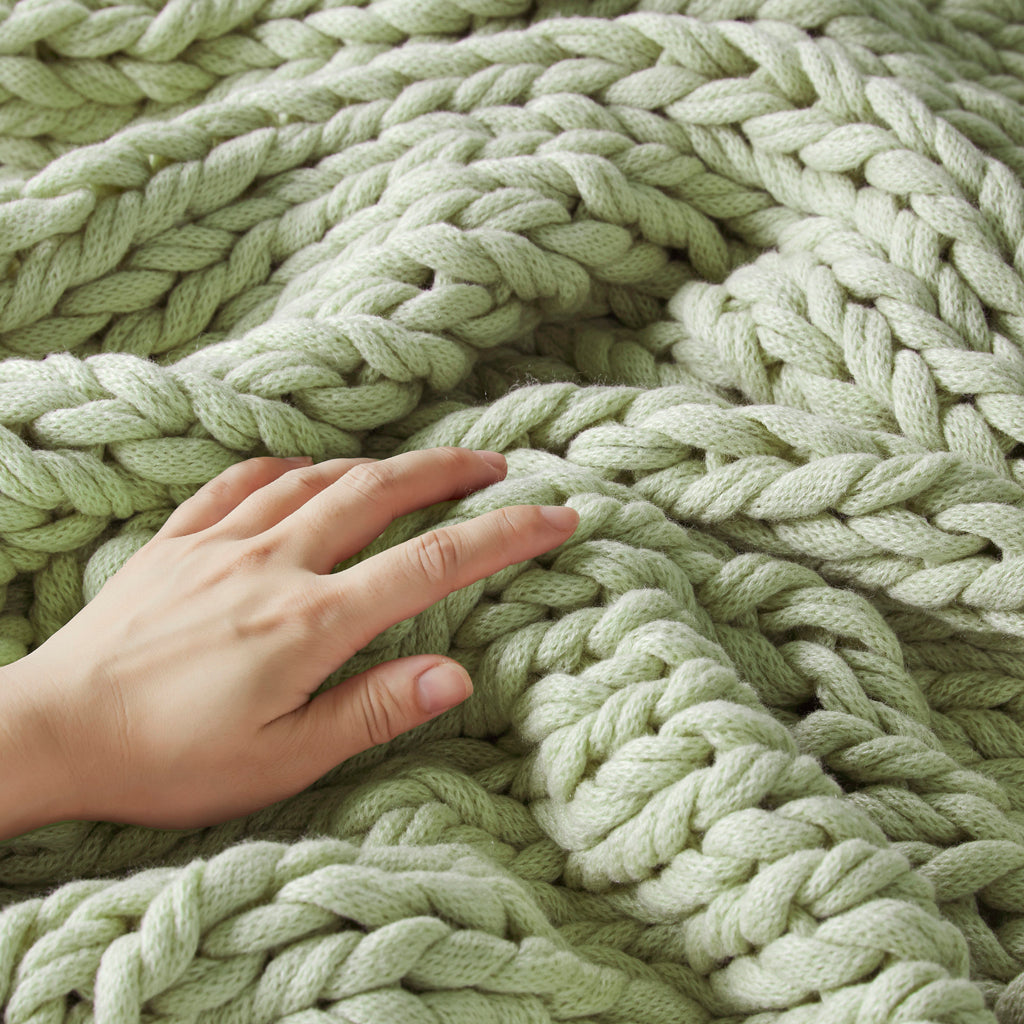 Chunky Double Knit Handmade Throw Blanket - Sage Green