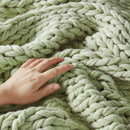 Chunky Double Knit Handmade Throw Blanket - Sage Green