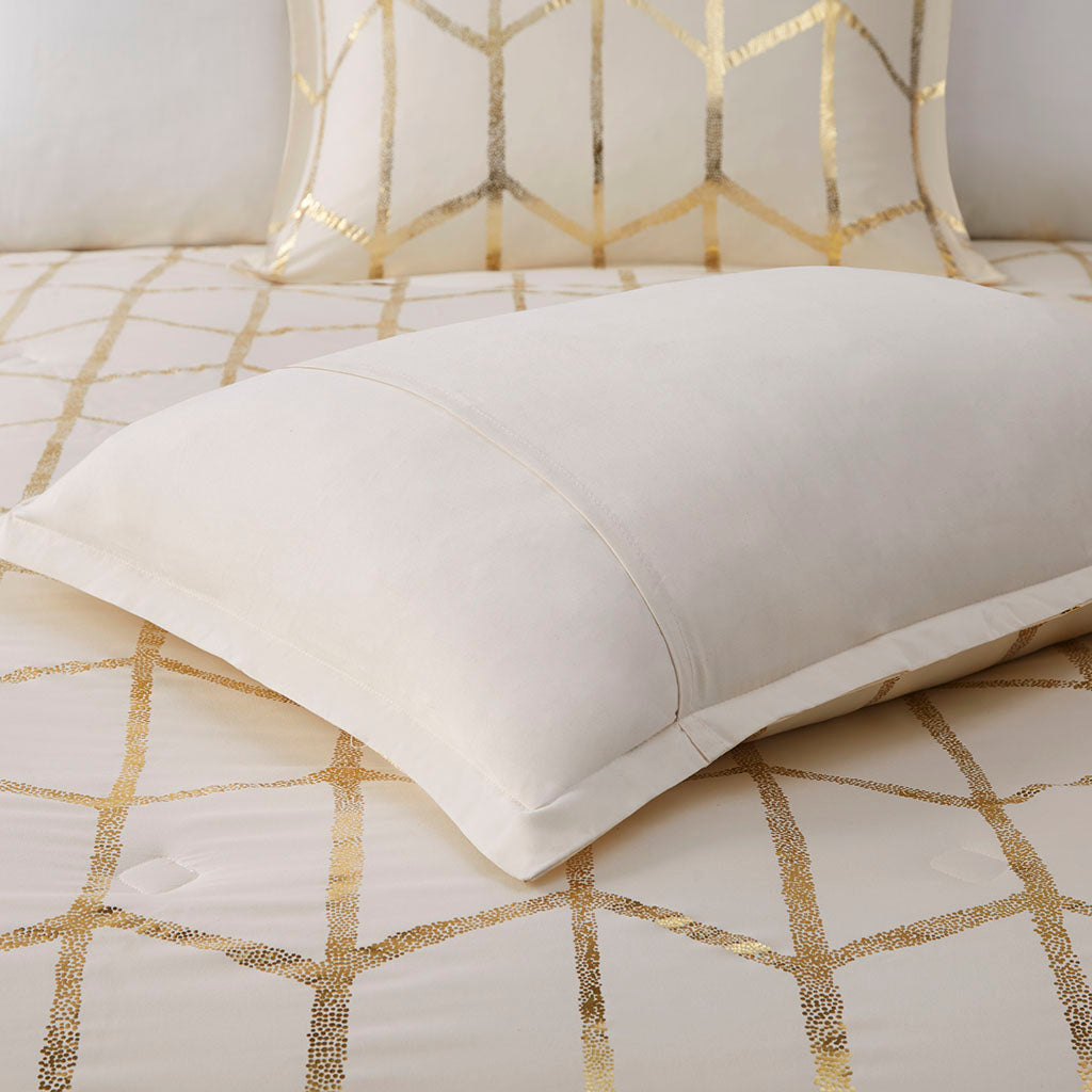 Raina Metallic Printed Comforter Set - Ivory/Gold