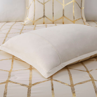 Raina Metallic Printed Comforter Set - Ivory/Gold