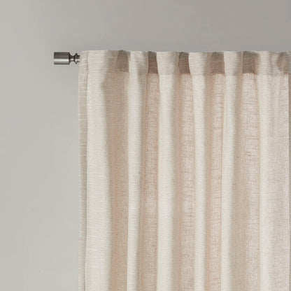 Beals Faux Linen Rod Pocket and Back Tab Fleece Lined Curtain Panel - Natural