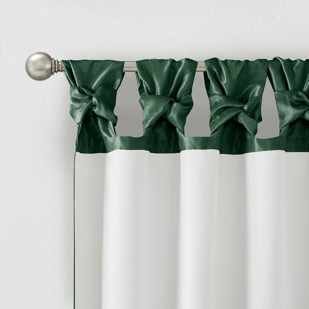 Emilia 100% Polyester Solid Faux Silk Lined Twist Tab Window Curtain - Green