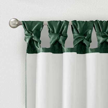 Emilia 100% Polyester Solid Faux Silk Lined Twist Tab Window Curtain - Green