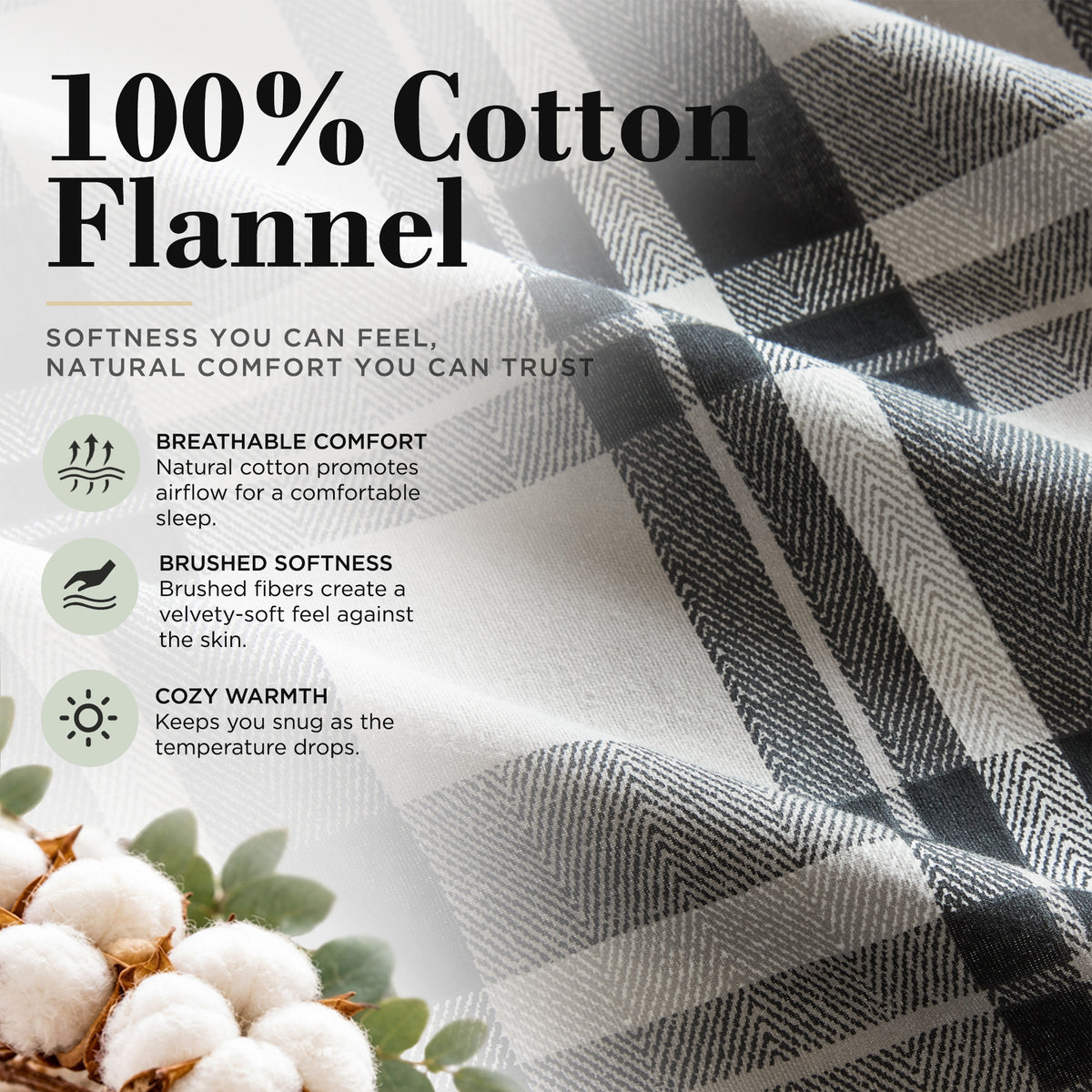 Cotton Flannel Sheet Set - Emerson Gray Plaid