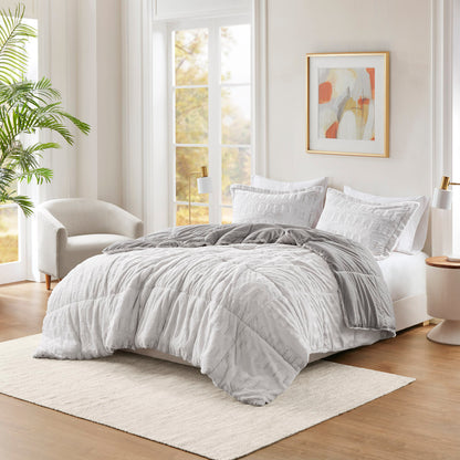 Gia Faux Fur Comforter Mini Set - Gray/White