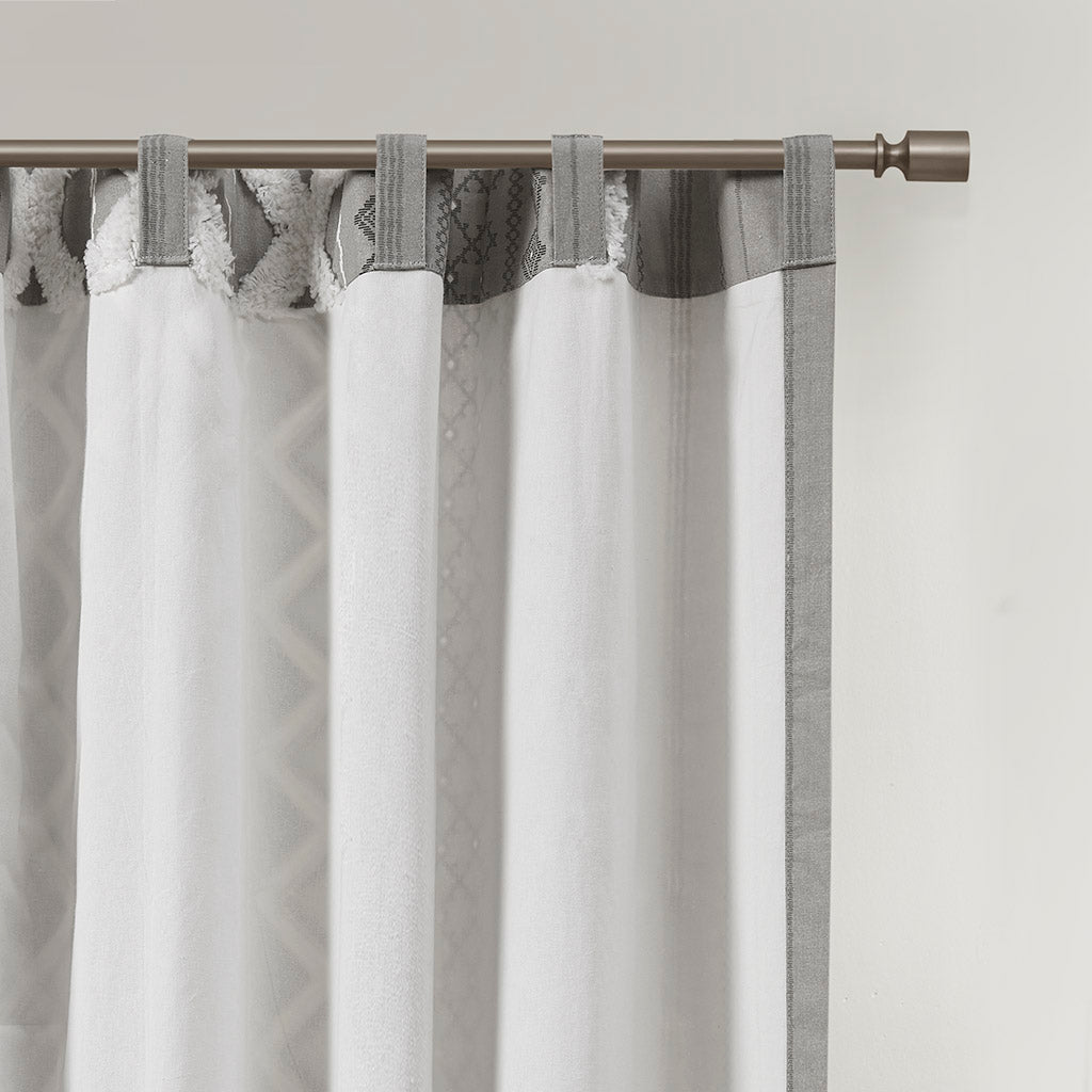 Imani Cotton Printed Curtain Panel with Chenille Stripe and Lining - Gray