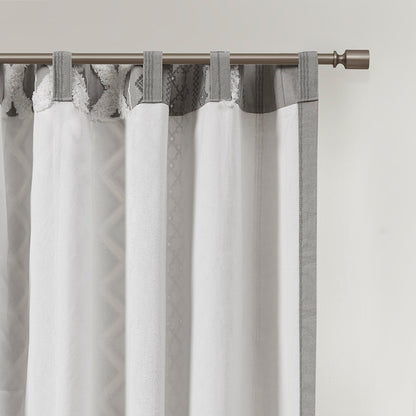 Imani Cotton Printed Curtain Panel with Chenille Stripe and Lining - Gray
