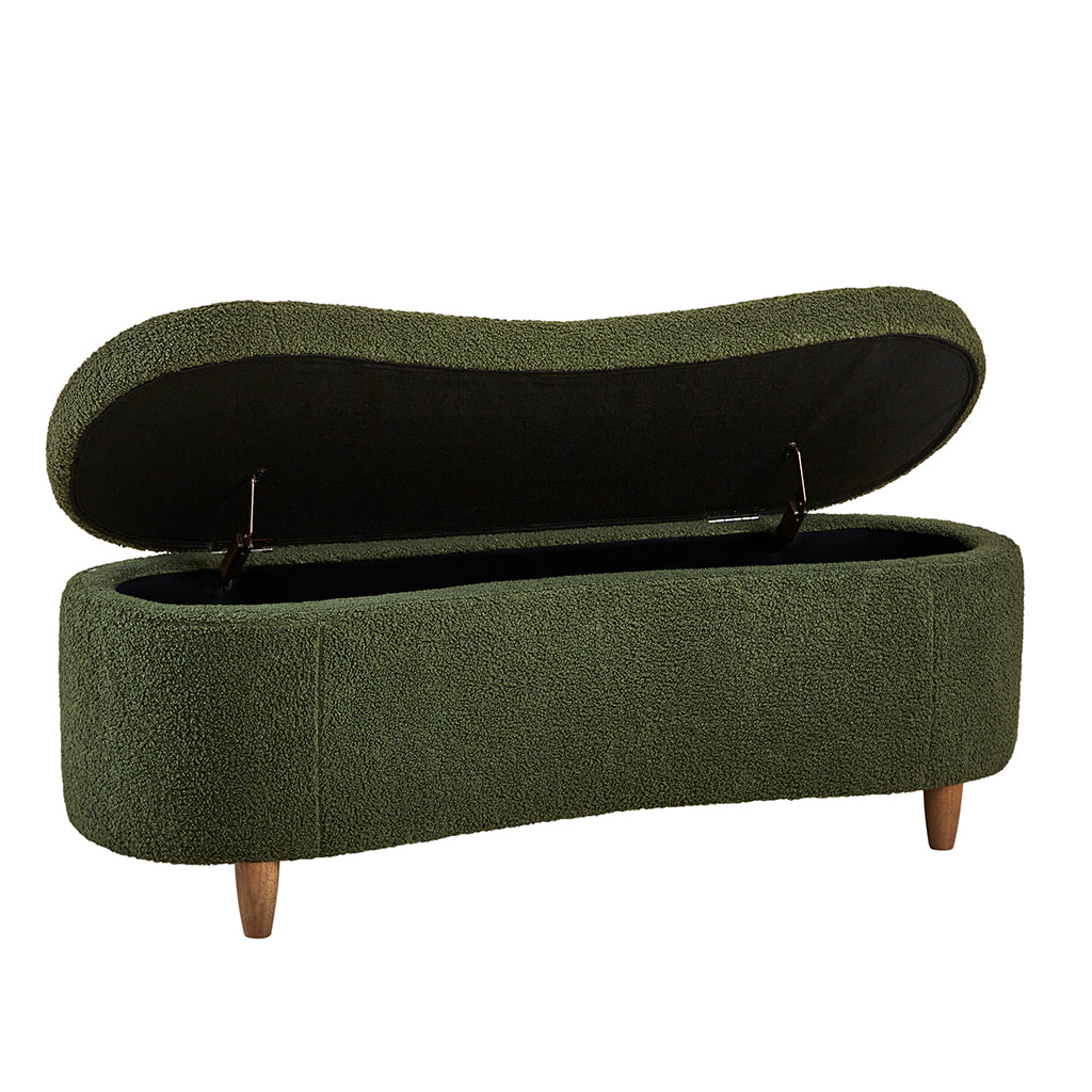Bailey Boucle-Style Curved Storage Accent Bench - Green